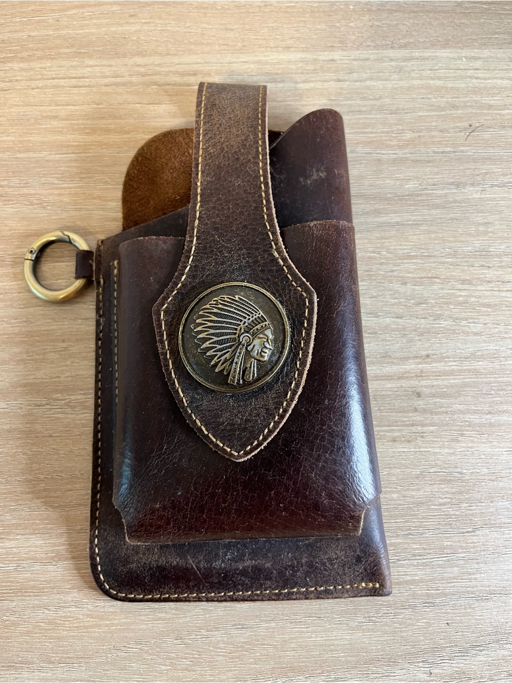 Brown Leather Holster with Native Medallion Great for Cell Phone